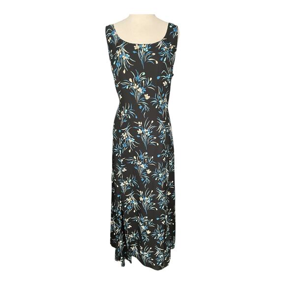 Charter Club Silk Maxi Dress Black Blue Floral Sleeveless Side Zip Size14 Luxury - Picture 1 of 10